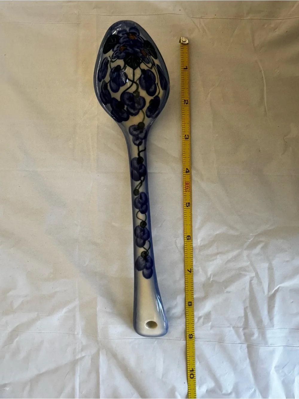 Vintage Polish Pottery Blue Floral Ceramic Spoon Decorative Spoon